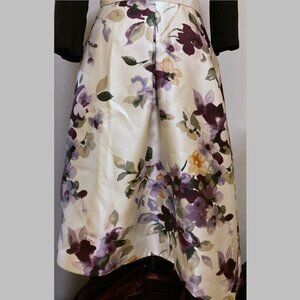 White House Black Market Floral High Low Skirt - Purple and Cream